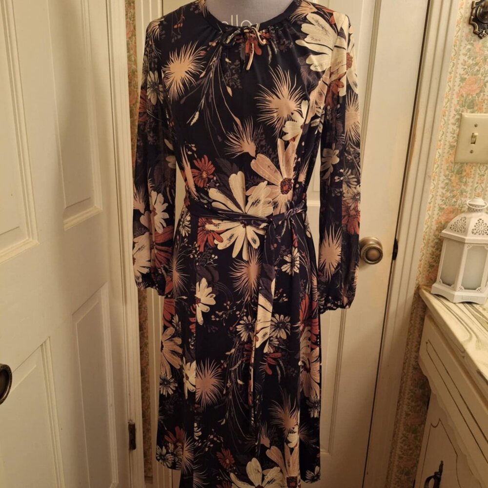 Vintage Brown Floral Gayle Evans Dress, size 16 1/2